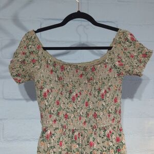 Xhilaration Floral Smocked Blouse - Green and Pink